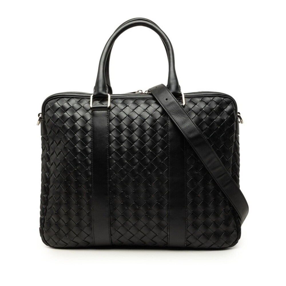 Bottega Veneta Intrecciato Business Bag Briefcase Shoulder 2-Way Black Leathe...
